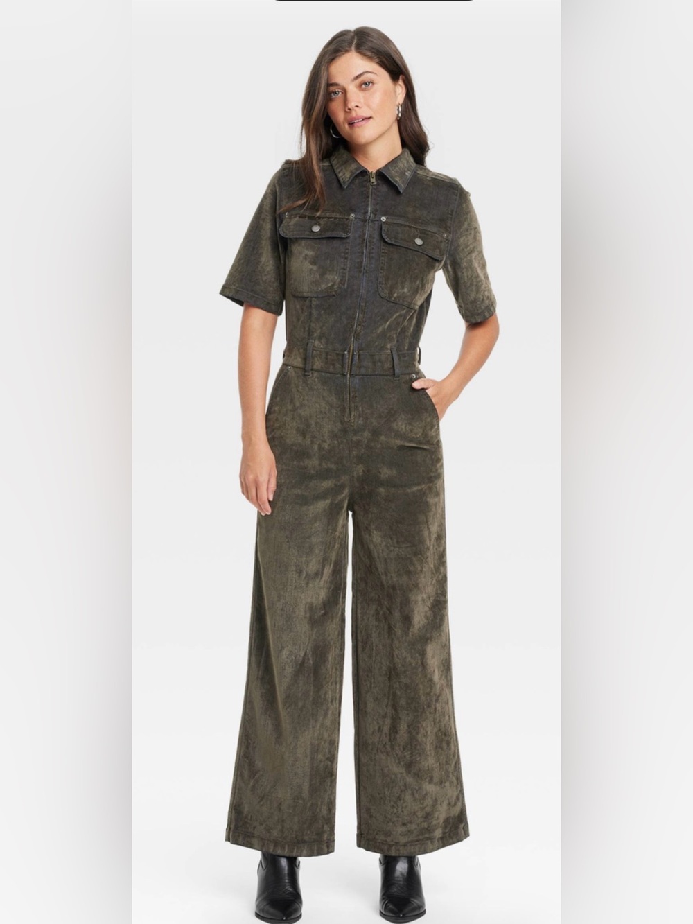 Universal Thread Olive Green Short-Sleeve Utility Jumpsuit